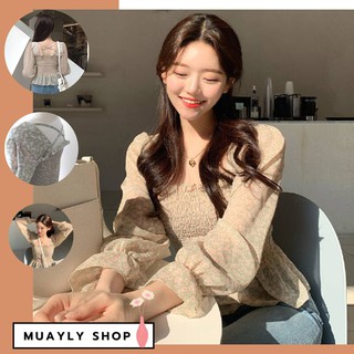 🔥พร้อมส่ง🔥เสื้อชีฟองสม็อค แขนตุ๊กตา ไขว้หลัง 🌸สไตส์เกาหลี คุณหนู หวานๆเซเลบไปอีก