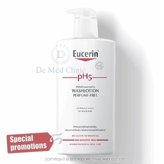 Eucerin pH5 Wash lotion Perfume Free 400 ml ผลิตภัณฑ์ทำความสะอาดผิว สำหรับผิวแห้ง บอบบาง แพ้ง่ายเป็นพิเศษ De Med Clinic