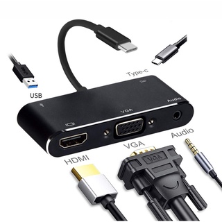 5in1 ฮับ Usb C เป็น HDMI 4k VGA USB3.0 PD ชาร์จ 3.5 มม. เสียง Type-C สวิตช์แล็ปท็อป โทรศัพท์ กระจก ขยายหน้าจอ แปลงวิดีโอ