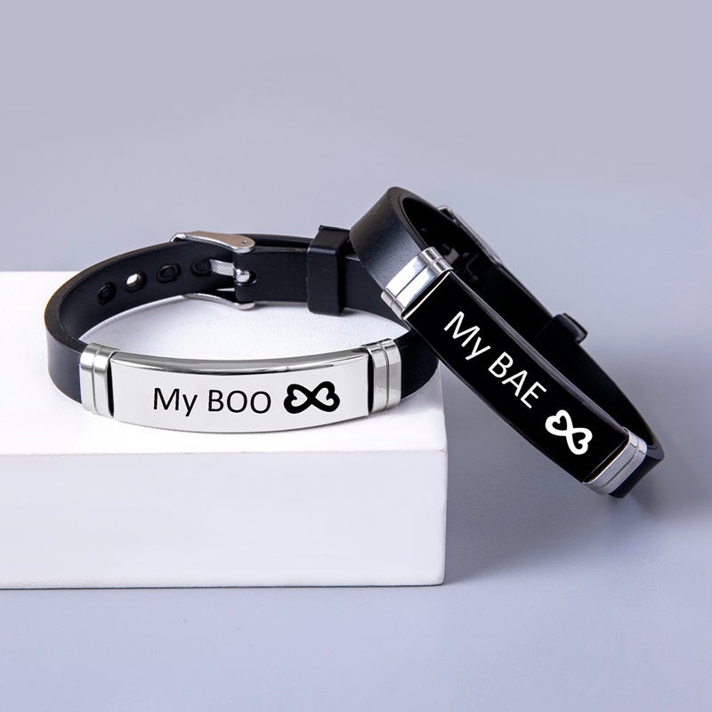 2 ชิ้น / เซต อินเทรนด์ กีฬา ซิลิโคน สร้อยข้อมือคู่ กําไลข้อมือ สีดํา สีขาว มงกุฎ เธอ King His Queen
