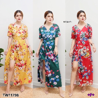 J11798 Jumpsuit จั๊มสูทก้านแก้ว คอวีไขว้