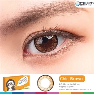 ใหม่! Maxim Beauty คอนแทคเลนส์สี รายเดือน 2 ชิ้น(1คู่) สีน้ำตาล Chic Brown ค่าสายตา 00 ถึง -12.00