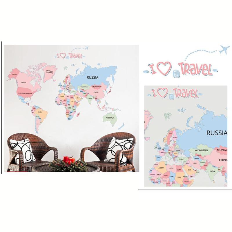 1pc World แผนที่สติกเกอร์แผนที่ที่มีสีสัน Travel แผนที่ Continent แผนที่ Peta Dunia Peta Melancong P