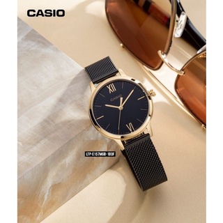 นาฬิกา Casio รุ่น LTP-E157MGB-1B นาฬิาผู้หญิง สายถักสีดำ/ทอง - ของแท้ 100% รับประกันศูนย์ CMG 1 ปีเต็ม