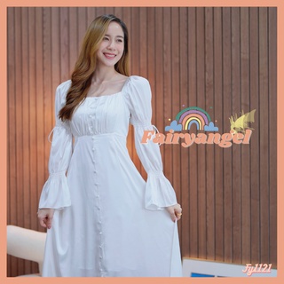 fairyangelstore-เดรสยาวคอเหลี่ยมแต่งกระดุม (FY1121) #พร้อมส่ง #เดรสทำงาน #เดรสแฟชั่น #เดรสสวย #เดรสออกงาน #เดรสผู้หญิง