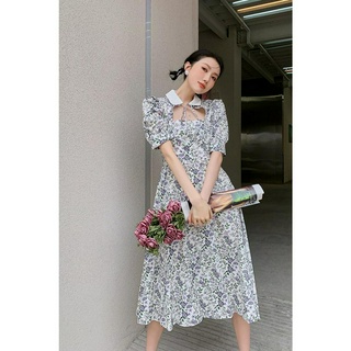 MANSA Flower print long dress เดรสยาวพิมพ์ลายดอกไม้ เสื้อผ้าแฟชั่น