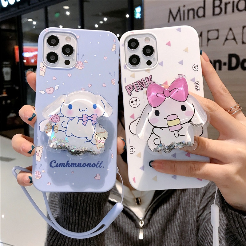 ปลอกสําหรับ iPhone 16 15 14 Pro Max 13 12 mini 6S 6 7 8 Plus 11 Pro X XR XS Max se 2020 เคสโทรศัพท์มือถือ มีทรายไหล ลายการ์ตูนลูกสุนัข พร้อมสายคล้อง สําหรับ