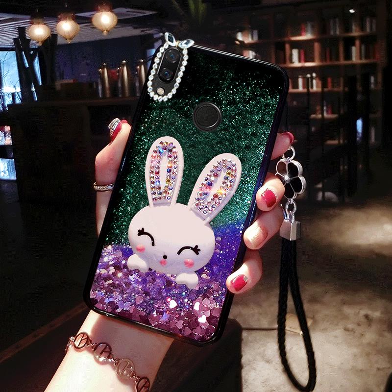 For Huawei Y9 P Smart 2019 Mate 20 Pro X Honor 8X Note 10 7A Case Rabbit Bling Liquid Cute Carton stand holder Case