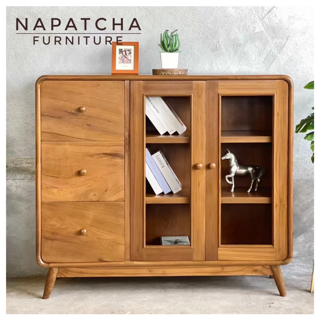 🔥ส่งฟรี🔥 ตู้เคาน์เตอร์ไม้สัก มินิมอล ตู้อเนกประสงค์ ตู้โชว์ไม้สัก ขนาด 120x35x105 NAPATCHA