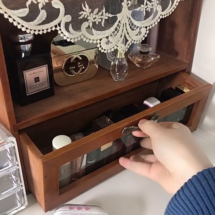 ตู้เก็บของย้อนยุคสีไม้สีเข้มตู้เก็บเครื่องสำอางห้องตู้ขนาดเล็กชั้นวางเครื่องประดับย้อนยุคตู้ไม้เนื้อแข็ง - รูปที่ 3