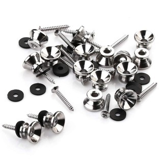 Guitar Bass Chrome Metal End Pin Strap Buttons Locks Cushion Screws (16Pcs)