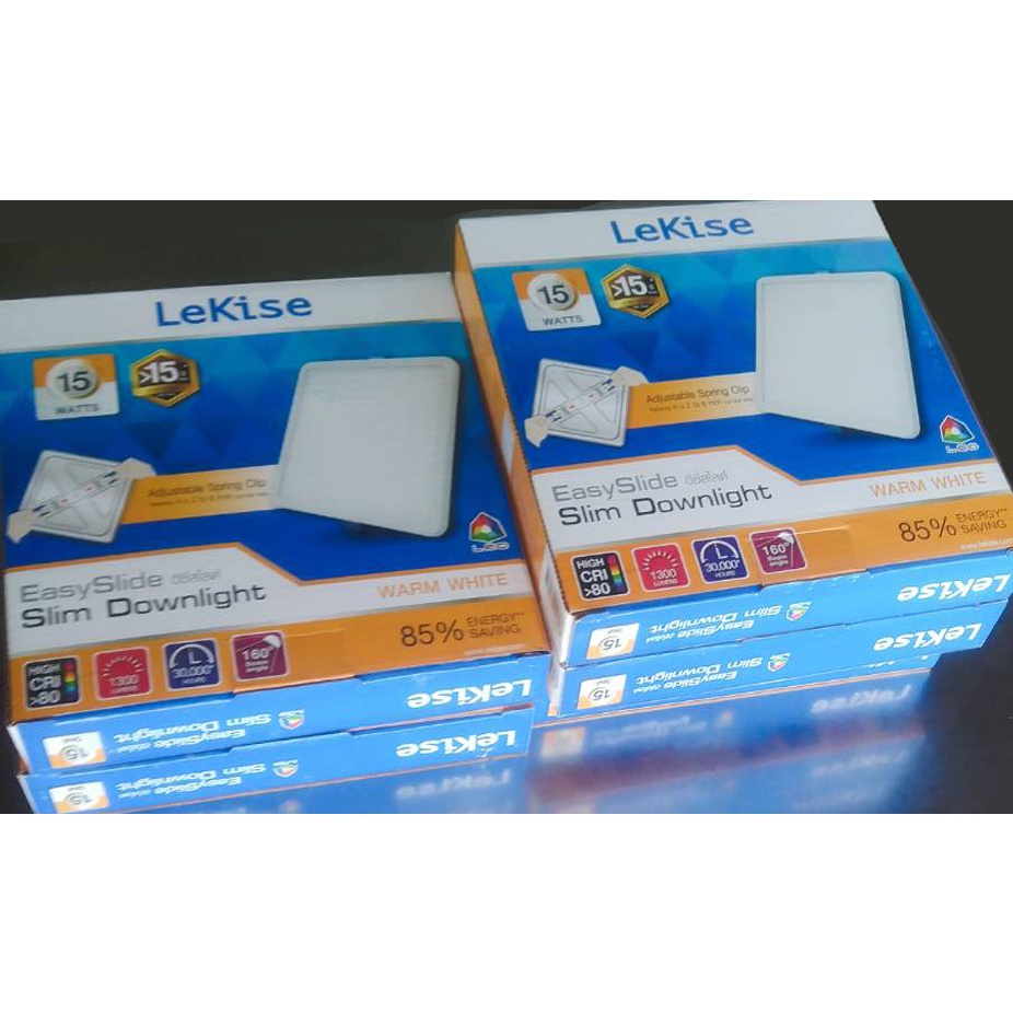 LEKISE LED Easy Slide Slim Downlightดาวน์ไลท์ 15Wทรงเหลี่ยมแสงเหลือง