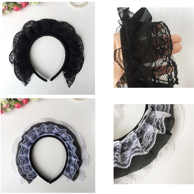 Cozy Women Ruffles Lace Hair Hoop with Mesh Headband Multilayer Lace Lolita Cosplay Props Maid Anime Headdress Accessories ราคา ถูกที่สุด ดีลบีเคเค แกลเลอรีภาพที่ 6