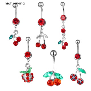 [highbuying] ใหม่ พร้อมส่ง จิวสะดือ สเตนเลส รูปเชอร์รี่ ประดับพลอยเทียม สีแดง