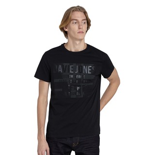 เสื้อยืดใหม่DAVIE JONES เสื้อยืดพิมพ์ลาย สีดำ Graphic Print T-Shirt in black TB0182BKS-3XL