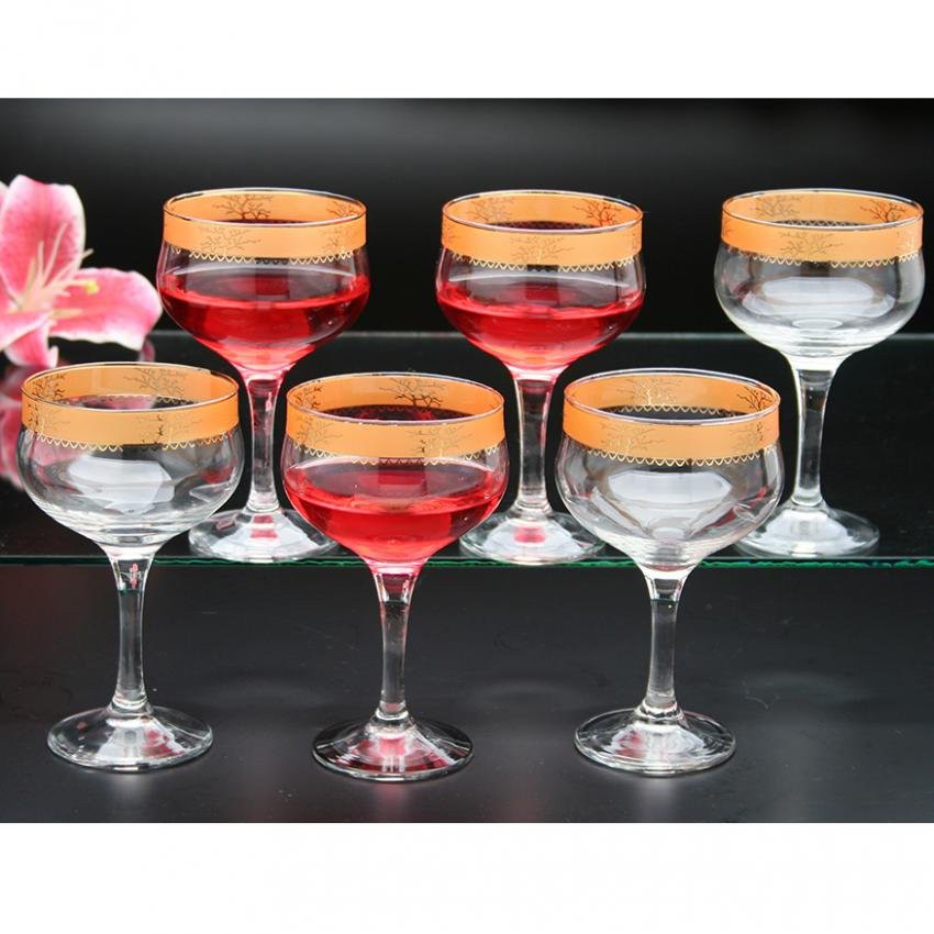 PACK 6 PC GOLD RIM GOBLET SET