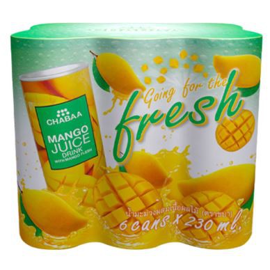 ส่งฟรี  ชบา น้ำมะม่วงผสมเนื้อผลไม้ ขนาด 230ml ยกแพ็ค 6กระป๋อง CHABAA MANGO JUICE     ฟรีปลายทาง