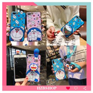 เคสโทรศัพท์ซิลิโคน TPU แบบนิ่ม ลายการ์ตูนโดราเอมอน กันกระแทก พร้อมสายคล้อง และกระจก สําหรับ OPPO A91 A31 A9 A5 2020 A3S A5S A1K A12E