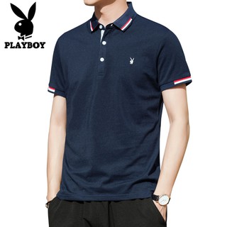 Playboy เสื้อยืดโปโล แขนสั้น ผ้าฝ้าย แบบเข้ารูป แฟชั่นฤดูร้อน สําหรับผู้ชาย【จัดส่งฟรี】