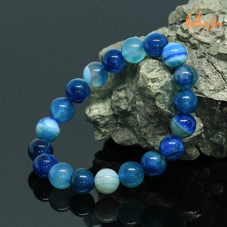 หินอาเกต หินโมรา สีฟ้า ขนาด 10 มิล Blue Agate แต่งสี กำไลหินมงคล หินดวงตาสวรรค์ ช่วยปกป้องจากฝันร้าย หินสีฟ้า