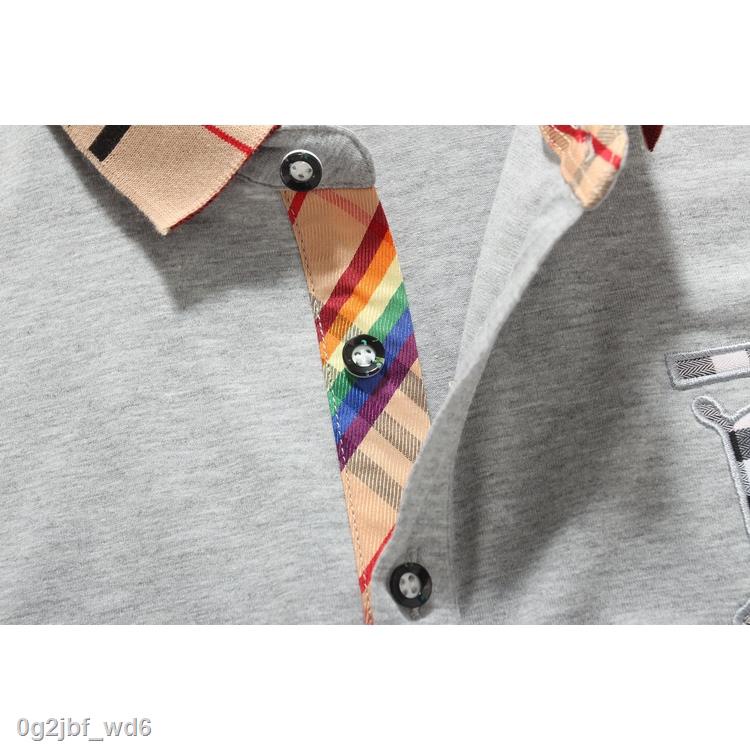 Men Polo Shirt Cotton Short Sleeve Polo Shirt With Bur_berry Plaid Pattern Casual Shirt Business Wear #4