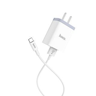 ชุดหัวและสายชาร์จ Hoco Wall charger “C50 Luster sharp” dual port set with cable Type C