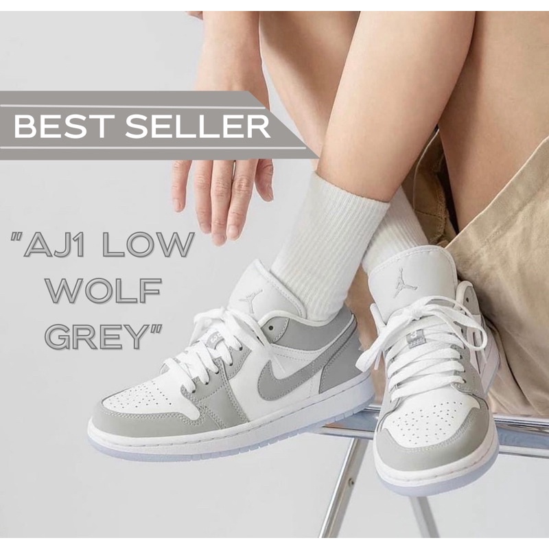 พร อมส ง ของแท 100 Air Jordan 1 Low White Wolf Grey Shopee Thailand