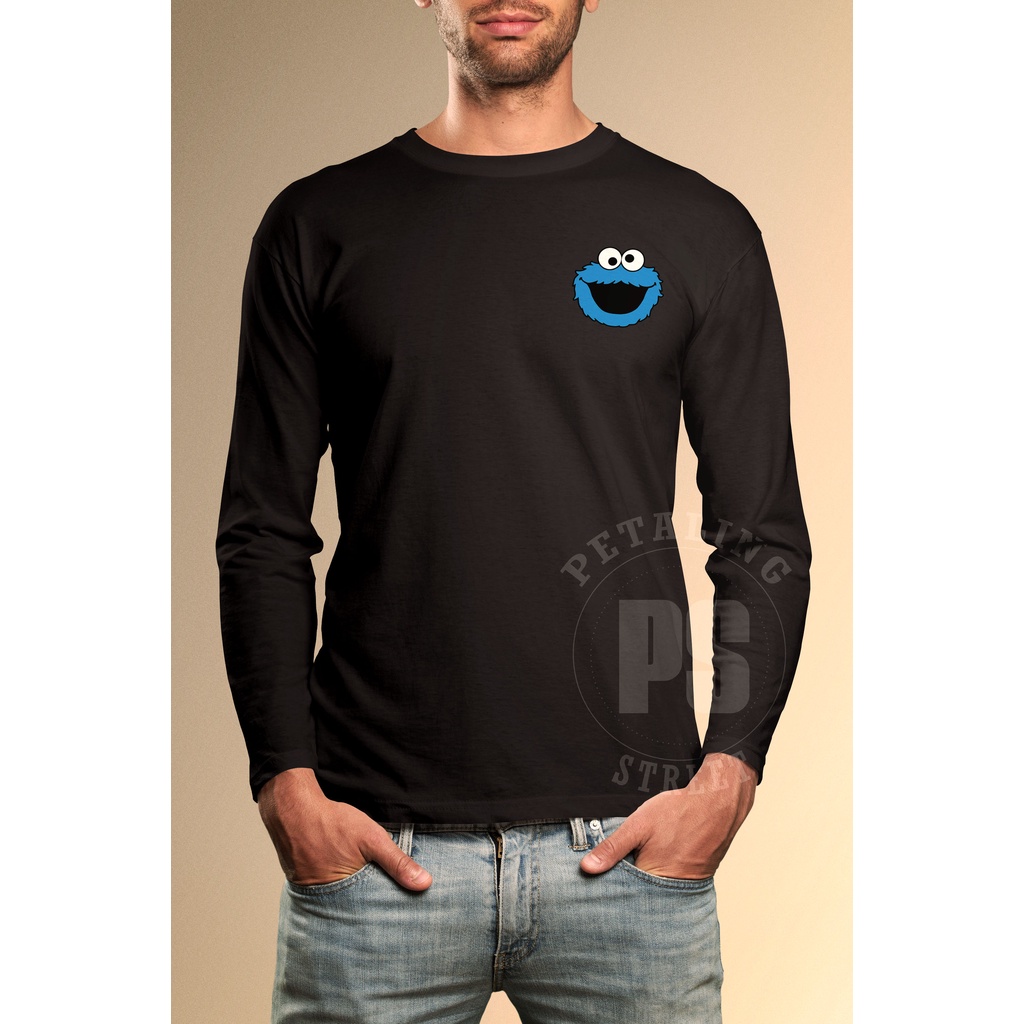 [3 WARNA] SESAME STREET COOKIE MONSTER TSHIRT โลโก้แขนยาว / UNISEX TEE ผ้าฝ้าย 100% แฟชั่น STREETWEA