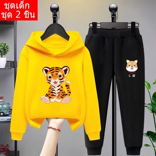 *สินค้าในไทย*K-2212-LONG+TKU358 ชุดเซทเด็ก 2 ชิ้นเสื้อกันหนาวมีฮูด+กางเกงขายาว สกรีนลายการ์ตูนน่ารักใส่ได้ทั้งหญิงและชาย