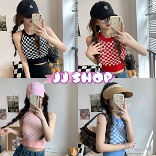 JJ Shop​💜​พร้อมส่ง เสื้อกล้ามไหมพรม ลายตาราง น่ารักสไตล์​เกาหลี​มาก​"3170"