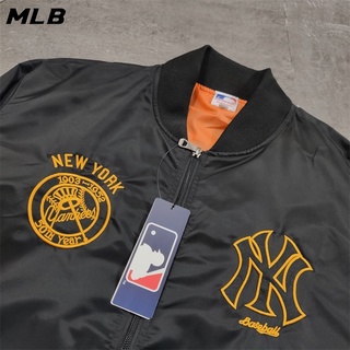 เสื้อแจ็กเก็ต กันลม ปักลายโลโก้ MLB NY ของแท้ แต่งซิป สําหรับผู้ชาย และผู้หญิง