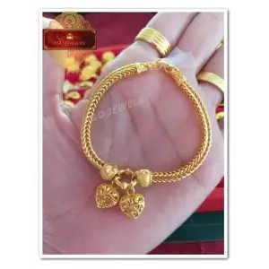 ใหม่ !! สร้อยข้อมือชุบทอง 24K (99.9%) ลายสี่เสา ห้อยตุ้งหัวใจโปร่งกลาง น้ำหนัก 1 บาท