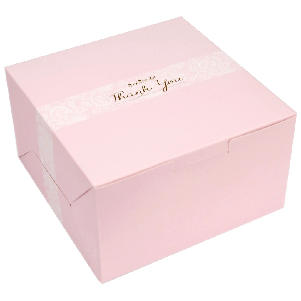 (SN-Pink) ขายดี!! กล่องสแน็คบ็อกซ์ จัดเบรก พิมพ์คำว่า 'Thank you' ขนาด13x13 x7.5 ซม.แพ็คละ 10ใบ
