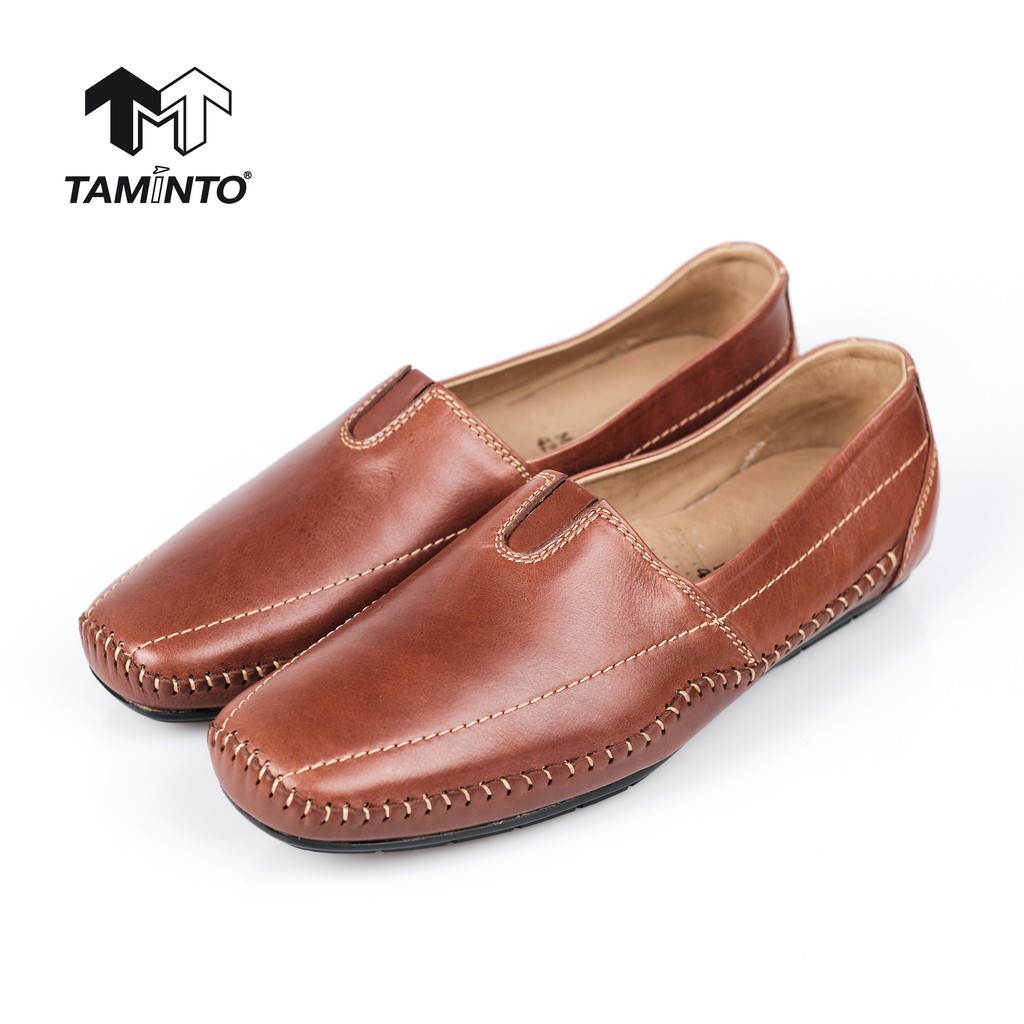 ส่งฟรี! Taminto รองเท้าหนังแท้ ผู้ชาย แบบสวม Moccasin หัวตัด ลำลอง ร้อยมือ นุ่มสบาย M1969