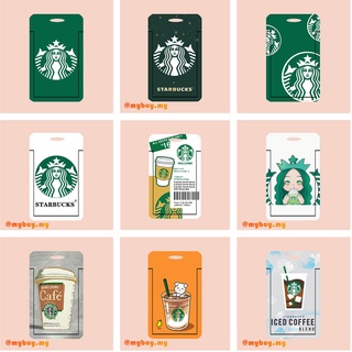 Starbucks กระเป๋าใส่นามบัตร แบบแข็ง ป้องกัน ลายรถบัส พร้อมสายคล้อง สําหรับนักเรียน