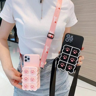 For Huawei P10 Plus P20 P30 Lite P40 P50 Mate10 Mate20 Pro Luxury Release Stress Cat Paw Coin Zipper Zero Wallet Bag Soft TPU Phone Case Back Cover With Lanyard