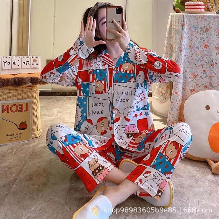 ชุดนอน ชุดนอนขายาวแขนยาว ชุดนอนผู้หญิง ชุดนอนลายน่ารัก ชุดนอนผู้หญิงผ้า ...