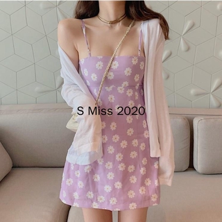 S Miss 2020 เวอร์ชั่นเกาหลีใหม่ของฤดูร้อนฝรั่งเศสชุดกระโปรงลายดอกไม้เล็ก ๆ ตาข่ายสีแดงดอกไม้สลิงชุดหญิงกระโปรงเส้น