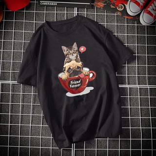 【ใหม่】CAT KUCING DOG COTTON BAJU T-SHIRT แขนสั้นผู้หญิง Cute Loose