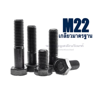 สกรูหัวเหลี่ยมดำแข็ง M22x2.5 น็อตเกรด 10.9 เกลียวมาตรฐาน น็อตแข็งพิเศษ น็อตเบอร์ 32 Carbon Steel Hex Bolt