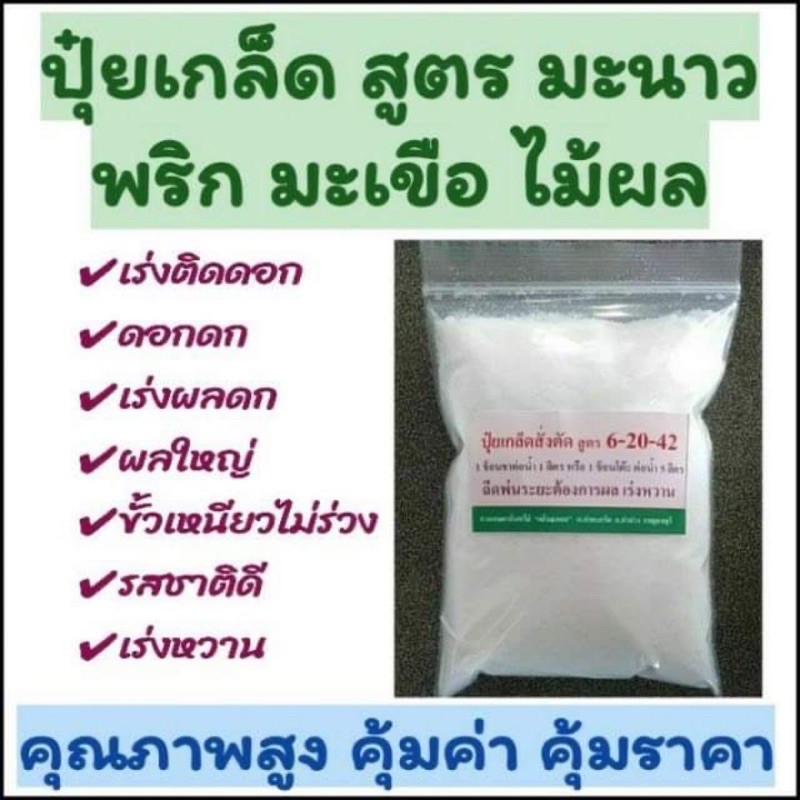 ปุ๋ยเร่งผล ปุ๋ยเกล็ด 200กรัม สูตร 6-20-42 ไม้ผล พืชผักกินผล มะนาว มะม่วง ทุเรียน พริก มะเขือ เร่งดอก เร่งผล ผลดก ผลใหญ่