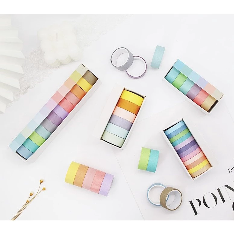 🌈 washi tape Masking tape หลายขนาด เทปวาชิตกแต่ง สีพาสเทล แบบมีกาว