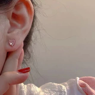 2022 ชุดต่างหูชุดสองชิ้นโบว์กลวงเพทายสีชมพู