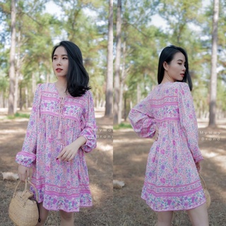 MASS Fashion : เดรสสั้นแขนยาว สไตล์โบฮีเมียน Dress - Candy Boho Dress