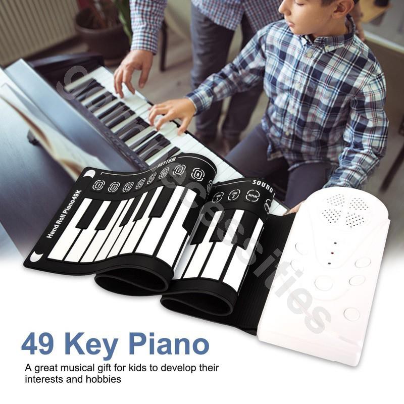 เปียโนแบบยางพกพา 49 คีย์ ม้วนเก็บได้ Portable 49 Keys Flexible Roll Up Piano Electronic Soft Keyboar