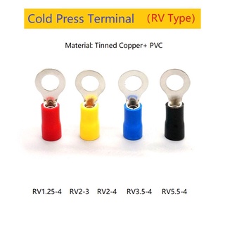 100pcs  RV Type Wire Spring Terminal RV1.25 RV2 RV3.5  RV5.5 Fork U Y PVC Insulate Ferrules Block Spade Cold Press Cable End Crimp Connector ขั้วต่อสายไฟสปริง  Fork U Y PVC