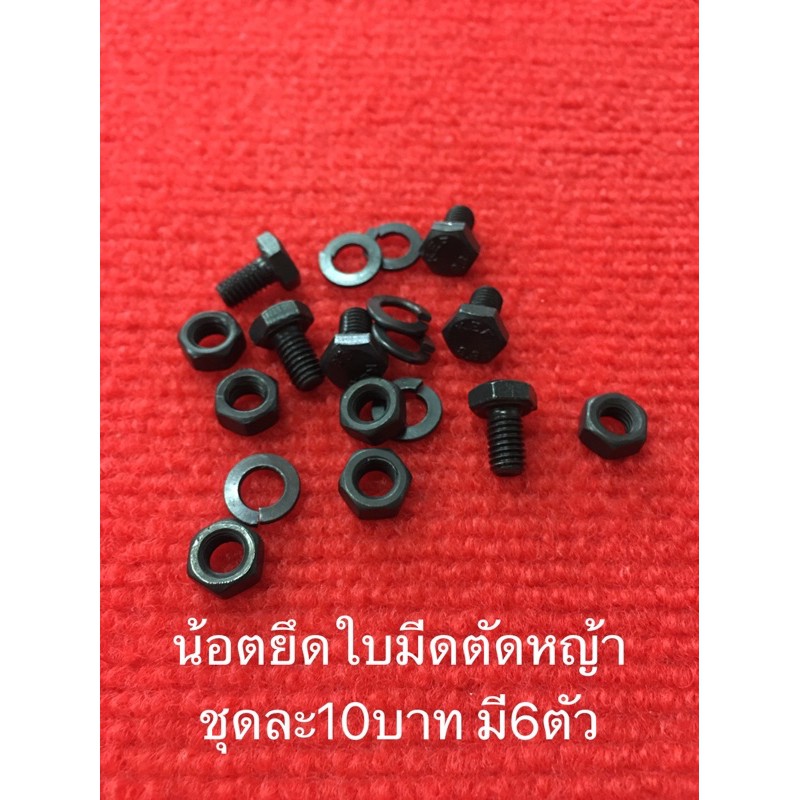 น้อตยึดใบมีดตัดหญ้า ชุดละ6ตัว 10บาท น้อต น๊อต สกรู ใช้กับ ใบมีด ใบตัดหญ้า ใบเกี่ยวข้าว น็อตเบอร์10 อะไหล่ เครื่องตัดหญ้า