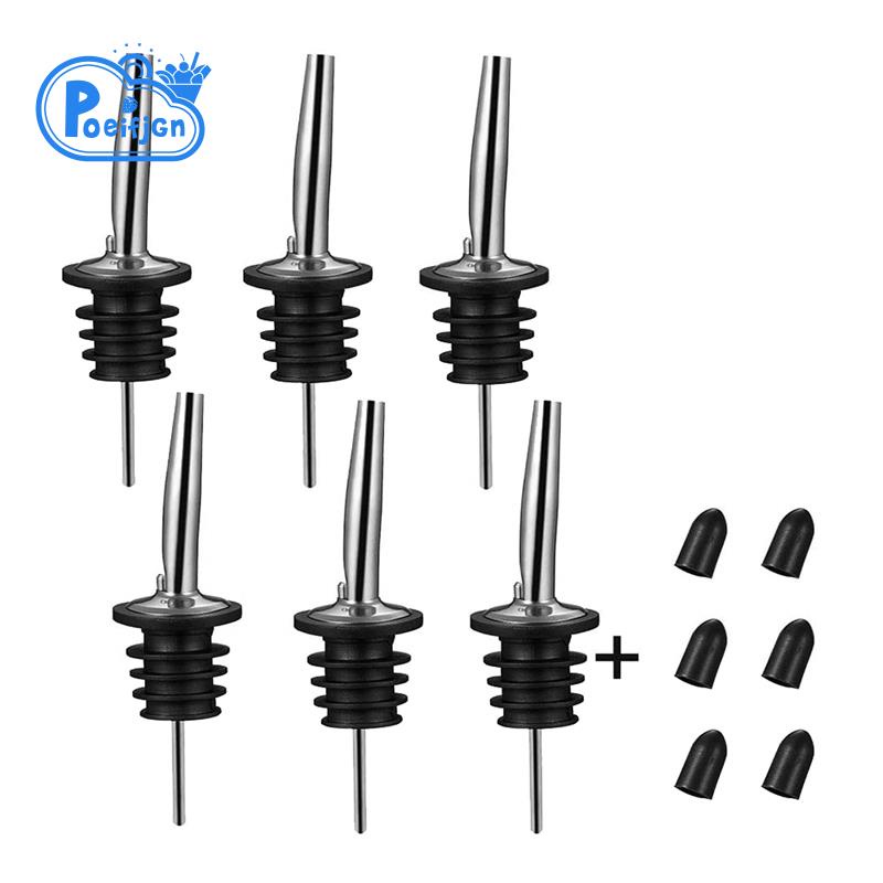 6Pcs Stainless Steel Pourers,Speed Pourer, Liquor Bottle Pourers and Vinegar Tapered Stopper Spout,with Sealed Dust Caps