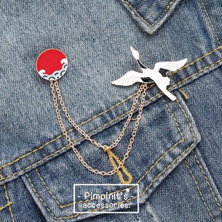 📬 พร้อมส่ง : 🕊 เข็มกลัดมีโซ่ลายนกกระเรียนญี่ปุ่น | Japanese Flamingo Enamel Chain Brooch Pin.