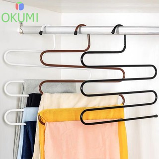 OKUMI_SHOP ไม้แขวนกางเกงสแตนเลส แขวนกางเกง 5 ตัว ประหยัดพื้นที่ แขวนผ้าพันคอ เข็มขัด(0042)